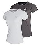 FULL TIME SPORTS® Damen Kurzarm Rundhalsausschnitt Polyester Plain Tshirt, Damen Casual Rundhals Tops für Fitnessstudio & Training Packung von 2 (Dunkel Grau & Weiss, X-Large)