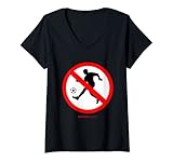 Damen Verbotener Fußball lustiges Zeichen Fußballspiel T-Shirt mit V