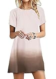 EFOFEI Damen Farbverlaufshirt Farbverlauf Kurzarm-Minikleid Gradient Beige L