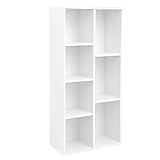 VASAGLE Bücherregal, Würfelregal, Kinderregal, Standregal, Büroregal, mit 7 Fächern, offen, für Wohnzimmer, Arbeitszimmer, Kinderzimmer, Büro, als Raumteiler, 50 x 24 x 106 cm, weiß LBC27WT