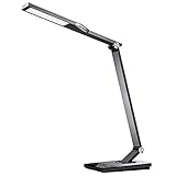 Schreibtischlampe LED, Metall 5 Farbtemperaturen 6 Helligkeiten Tischlampe, Dimmbar Tischleuchte, Augenschutz Tageslicht mit Nachtlicht, USB-Aufladung, Alulegierung, Lesen, G