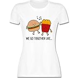 Valentinstag Partner Geschenke - We go Together Like. Burger und Pommes - XL - Weiß - T-Shirt - L191 - Tailliertes Tshirt für Damen und Frauen T-S