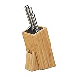 Relaxdays Bambus Messerblock mit Borsteneinsatz, Küchenblock für 6 Messer aller Art, unbestückter Holzblock,