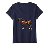 Damen Schönes Arabian dunkelbraunes arabisches Pferd T-Shirt mit V