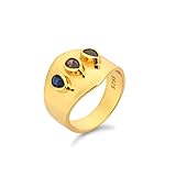 DAJIA 925 Sterling Silber Gold Edelstein Große Große Ringe DREI Zirkon Rot Grün Braun Bunter Zirkon Rock Punk Schmuck-8,Gold B