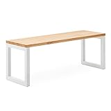 iCub Strong Eco Sitzbank, 40 x 120 x 48 cm, Weiß aus Massivholz und Stahl, Industriestil, natürliches F