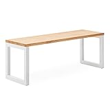 iCub Strong Eco Sitzbank, 40 x 120 x 48 cm, Weiß aus Massivholz und Stahl, Industriestil, natürliches F