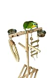Papageien Freisitz | Kletterbaum | Vogelspielplatz | Anflugstange | Kiefer/Birkenholz | Optional mit Futterschüsseln und Spielzeug | 1,20x0,40x0,40