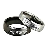 2 Stück Versprechensring für Herren und Damen, Silber Schwarz Paar Ringe für Sie und Ihn Sets Edelstahl Graviert mit Her Forever und His Always, Damen Größe 54 (17.2) Herren Größe 67 (21.3)