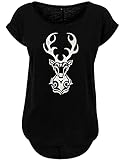 BlingelingShirts Damen Shirt Oversize Damen Shirt Oktoberfest Wiesn grosser Hirsch Glitzeraufdruck Silber T-Shirt Oktoberfest, schwarz, Gr. 4XL E