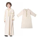 XJZKA Muslim für Jungen, arabisch-islamisches Dubai-Kleid mit Langen Ärmeln in voller Länge runder Kragen Robe Reißverschluss Langarm-Roben muslimische M