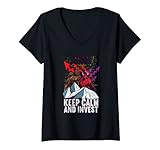 Damen Market Keep Calm And Investition T-Shirt mit V