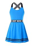 Hansber Kinder Mädchen Tanz Outfit Ärmellos Tanzkleid Sommerkleider Mit Shorts Slips Sommer Outfit Sportanzug Tennis Anzug Sportwear Blau 146-152