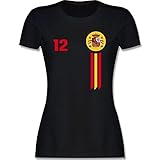 Fussball WM 2022 Fanartikel - 12. Mann Spanien Emblem - XXL - Schwarz - Spanien Tshirt Damen - L191 - Tailliertes Tshirt für Damen und Frauen T-S