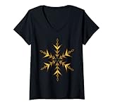 Damen Minimalistische gelbe Schneeflocke Vektorkunst T-Shirt mit V