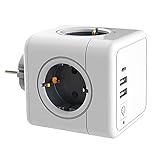 Xisunred USB Steckdose Steckdosenwürfel, Steckdosenadapter 4 Fach mit 2 USB Stecker und 1 Steckdose Type C Port, 7 in 1 Cube Steckdosen mit Schalter, kompatibel ​für Büro, Zuhause, R