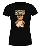 Halb Mensch, halb Bärchen, ich Bin EIN Märchen T-Shirt Damen Statement Sprüche Hoodie Unisex Organic, Farbe: Schwarz, Größe: Xx-Larg
