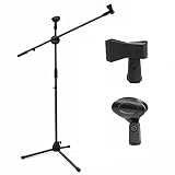 Selens 190cm Mikrofonständer mit 65cm Schwenkarm und 2 Mikrofonklemmen, Tragbar Verstellbare Höhe Mikrofon Ständer Tripod für Video Vlog Fotografie Live-Streaming Floor Stand Microphone H