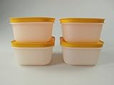 Tupperware Gefrier-Behälter 450 ml weiß-orange EIS-Kristall (4) Eiskristall MIT SPÜLTUCH 10225