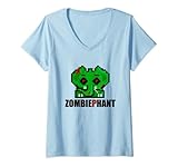 Damen Cooler Retro Pixel Zombie Elefant T-Shirt mit V