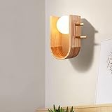 Wandlampe Holz Innen Modern Wandleuchte Schlafzimmer Nachttischlampe, Glas Lampenschirm, Creative Design LED Wandbeleuchtung Leuchte für Wohnzimmer Treppenhaus Flur, 1-flammig, E27 Fassung