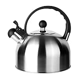 ROSSETTO Wasserkessel Teekessel 2.5 Liter aus hochwertigem Edelstahl Rostfrei Induktion Wasserkocher Teekocher mit Pfeifton, alle Herdarten geeignet, Klassischer Flötenk