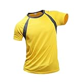 T Shirt Damen Laufshirt Schnell Trocknendes Lauf-T-Shirt Für Herren, Lockere Oberteile, Atmungsaktiv, Wandern, Radfahren, T-Shirts, Kurzarm-T-Shirts,Gelb,X