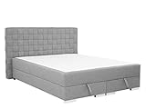 Boxspringbett Timi 4 mit zwei Bettkasten, Rahmen mit 7 Zonen Taschenfederkernmatratze, 3 Größen, Polsterbett, Ehebett, Amerikanisches Bett, Continentalbett, gepolstertes Kopfteil (Boss 15, 140x200 cm)