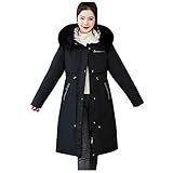 GFGHH Damen Winter Jacken Lang Warm Daunenmantel mit Kapuze Verdickt Übergangsjacke Maxi Parka Jacke Kunstpelz Langarm Steppjacke Outwear Stilvoll Leichte Steppjacke Damen Daunenjacke Damen Steppjack
