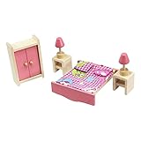 UJETML Hölzerne Puppenhaus Möbel Miniatur Badezimmer/Kid Zimmer/Schlafzimmer/Küchenhaus Möbel Puppenhausdekoration Talend (Farbe : Bedroom)