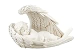Fachhandel Plus Engel im Flügel Links liegend Grabengel weiß Grabschmuck Skulp
