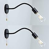 Vintage Industrial Wandlampe Innen mit Schalter, Flexibler Schwanenhals Leselampe 360°Drehbar E27 Wandmontage Schlafzimmer Bettlampe 1-Flammig Wandleuchte mit Schwenkarm, Ohne Glühbirne,Schwarz 2
