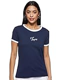 Tommy Jeans Damen TJW Tommy Script Ringer Tee T-Shirt, Blau (Blue CBK), (Herstellergröße:XS)