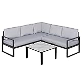 Outsunny 3-TLG. Gartengarnitur Gartenmöbel-Set Gartenset Sitzgruppe mit Couchtisch Sofa mit Kissen Outdoor Aluminium G