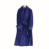 Damen Morgenmantel Langes Revers Flanell Nachthemd Hotel Zuhause Reine Farbe Schnürung Herren Bademantel,Dark Blue,M