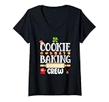 Damen Weihnachtsplätzchen Backen Crew Lustige Pyjamas Familie Xmas T-Shirt mit V