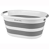 Russell Hobbs LA053879WHTEU ovaler zusammenklappbar faltbarer wäschekorb/wanne, 27L gross waeschekorb, silikon faltbar Aufbewahrungsbehälter/Organizer, tragbarer platzsparender Korb, weiß/g