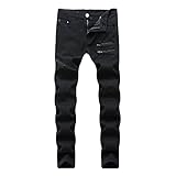 Jeans Reißverschluss Dekoration Lässige Hip Hop Jeans Weiß Rotes Loch Slim Skinny Herren Zerrissene Jeans Streetwear Denim Hose 36 Schw