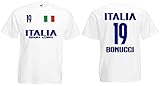 Italien-Italia Bonucci Herren T-Shirt EM 2020 Trikot Look Style Squadra 19 Weiß S