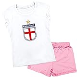 Kurzärmliges Pyjama-Set für Mädchen, Motiv: England Fußballmannschaft, Weiß / Rosa, Weiß/Hellrosa, 5-6 J