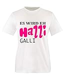 Comedy Shirts - Es wird eh Halli Galli - Mädchen T-Shirt - Weiss/Schwarz-Pink Gr. 152/164