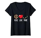 Damen Trading Börse Liebe Frieden Trade Day Trading Investieren T-Shirt mit V