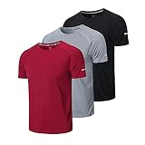 ZENGVEE 3er Pack Sportshirt Herren Kurzarm Laufshirt Kurzarm Schnelltrocknend Atmungsaktiv T-Shirt Herren Sportshirt Trainingsshirt für Männer(520-Black Gray Red-XL)