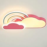 LED 42W Deckenleuchte Kreativ Wolken Regenbogen Kinderzimmer Deckenlampe, Dimmbar Junge Mädchen Decke Lampe aus Metall Deckenbeleuchtung für Schlafzimmer Mädchenzimmer Rosa L65cm inkl. Fernbedienung