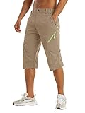 KEFITEVD 3/4 Hose Herren MTB Shorts Leicht Outdoorhose Kurz Fahrradhose Capri Hose Sommer Shorts Atmungsaktiv Trekkinghose Freizeit Strandhose Khaki 38