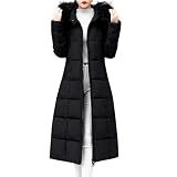 TWIOIOVE Daunenjacke Damen Winter Übergangsjacke Dickere Steppjacke Kunstpelz Lange Kapuzenjacke Warm Steppmäntel Langjacke Baumwollwattierte Jacken Zip Up Outdoorjacken T