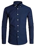 PARKLEES Herren Slim Fit Langarm Smart Casual Button Down Oxford Shirts Gr. XXL, navy
