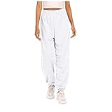 LFYYDS Damen Jogginghose Trendy Elastic Waist Sporthose Lose Bequeme Weiche Sweathose Leichte Baggy Freizeithose für Frauen Einfarbig Sport Jogger Hose mit Taschen Damen Fitnesshose L