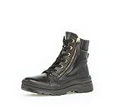 Gabor Damen Schnürstiefeletten, Frauen Schnürboots,Wechselfußbett,Moderate Mehrweite (G),uebergangsstiefel,warm,schwarz(Webl/Gold),40.5 EU / 7 U