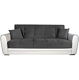 GIANTEX Schlafsofa mit Bettkasten, Bettsofa 3 Sitzer Sofa, Couch mit Schlaffunktion, Schlafcouch mit Bettfunktion, mit 2 Kissen, Polstersofa Couchgarnitur Sofagarnitur (Grau + Weiß)